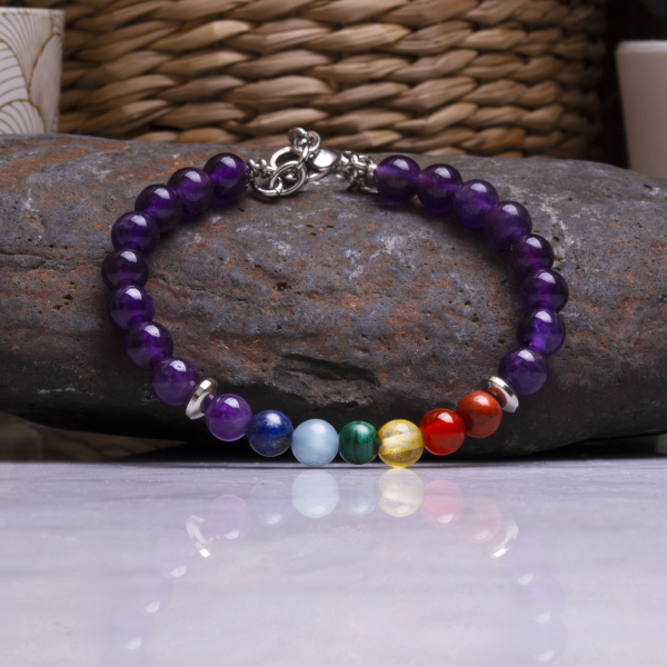 STILIVITA Bracelet lithothérapie 7 Chakras SAHASRARA Chakra Coronal